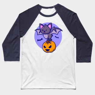 Cute Bat With Pumpkin Halloween Cartoon Baseball T-Shirt